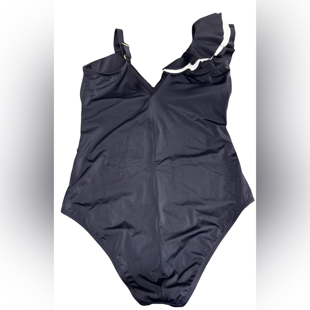 Sofia Vergara One Shoulder Ruffle Swimsuit Black White 1X NWOT - Picture 6 of 10